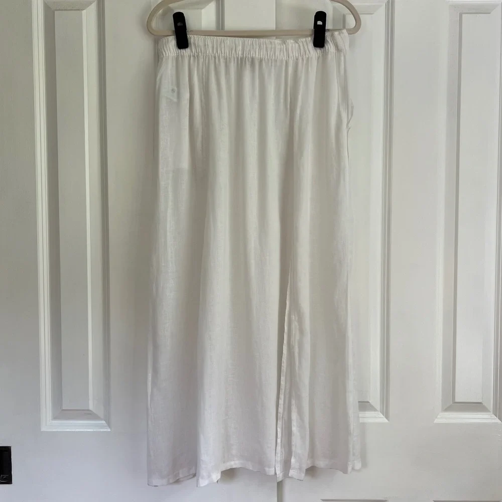 Joie White Linen Blend High Slit Resort Euro Summer Swim Cover Midi Skirt Size L